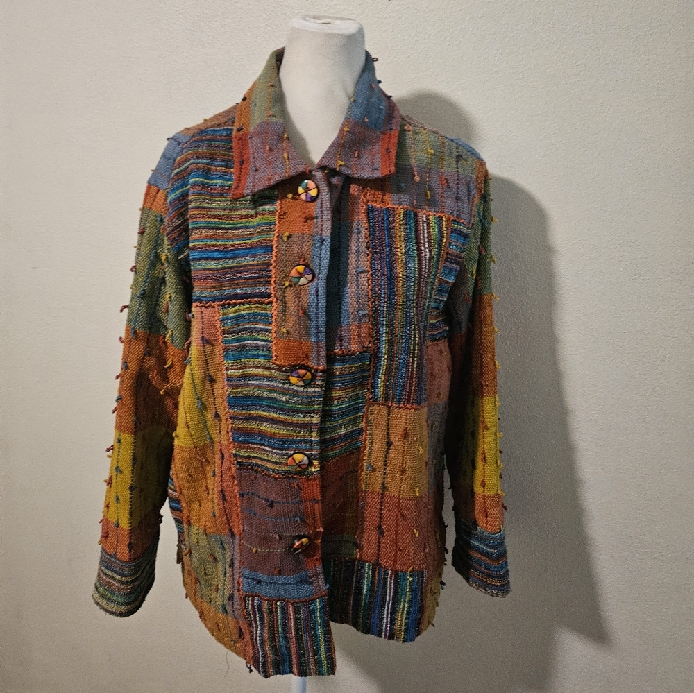 Vintage Travel Smith Patchwork Rainbow Cotton Coa… - image 1